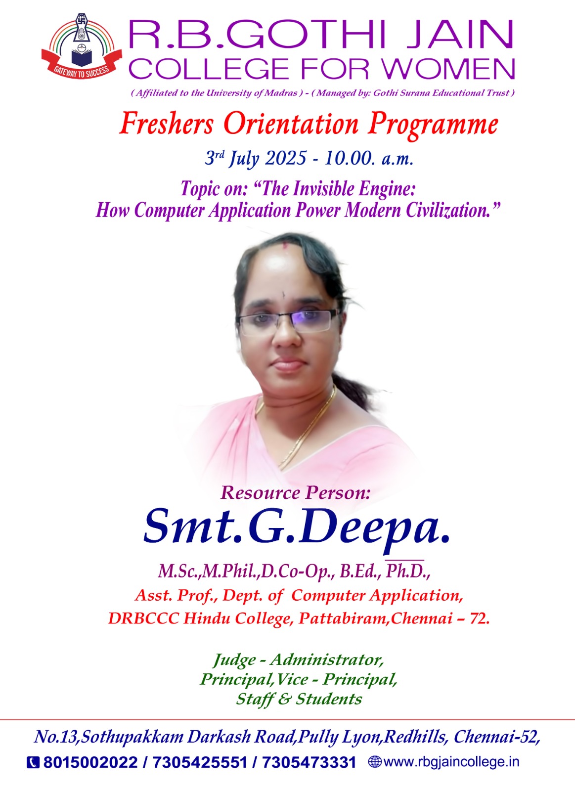 Freshers Orientation Programme - Topic on : 
